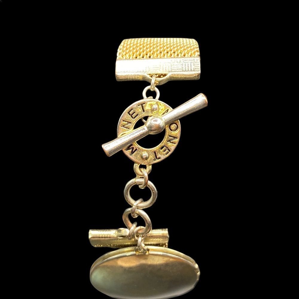 Vintage Monet stamped toggle clasp mesh bracelet with double locket